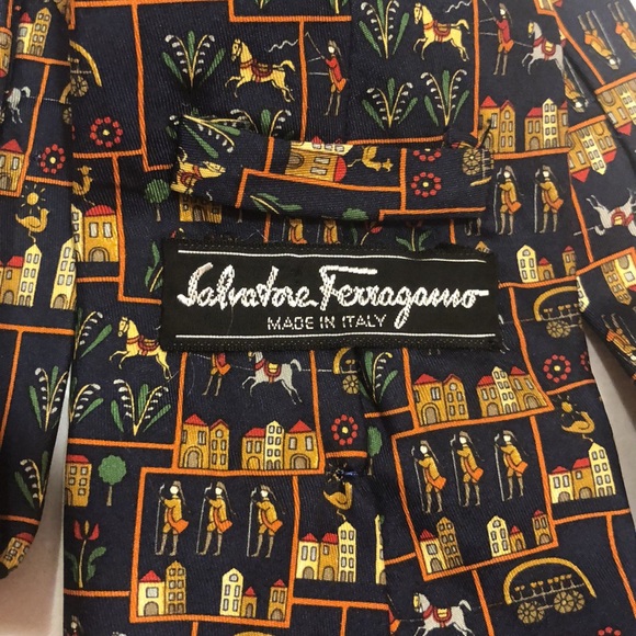 Ferragamo Tie Navy/Gold - Picture 4 of 7